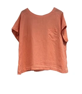 Marks&Spencer 100% Linen Top Size 20 Short Sleeved Coral Round Neck Summer Plus - Picture 1 of 6