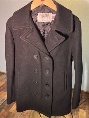 Chaqueta Abrigo Vintage Schott U.S. Navy 740N Pea 36 Lana Negra Hecha en EE. UU. Foto 1 de 4
