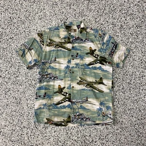 Vintage Kalaheo Hawaiian Shirt WW2 Fighter Jet Planes Bomber Helicopter Mens L - Picture 1 of 3