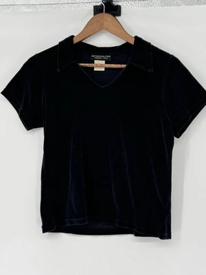 Camiseta bebê vintage anos 90 Y2K minimalista colarinho de veludo preto academia escura gótica P - Imagem 1 de 4