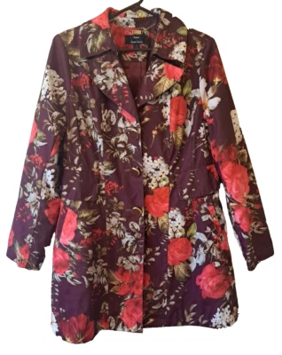 Dennis By Dennis Basso Rose Jacket Womens Boho Blazer Lined Floral Burgundy M - Image 1 of 4