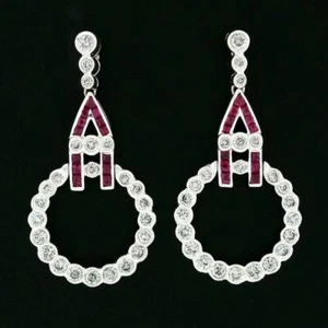 2.58TCW Milgrain Bezel Set White CZ & Channel Set Ruby Open Circle Women Earring - Picture 1 of 7