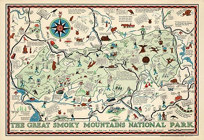 Ранняя карта Great Smoky Mountains национальный парк GSMNP настенный художественный плакат печать декор - Изображение 1 из 2