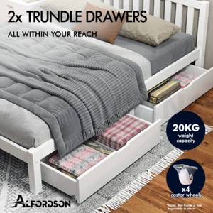 ALFORDSON 2x Storage Drawers Trundle for Wooden Bed Frame Base Timber White - Picture 1 of 8