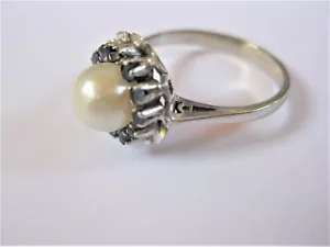 Anillo Oro Blanco 750 con Perla Y Zafiros, 3,49G - Imagen 1 de 3