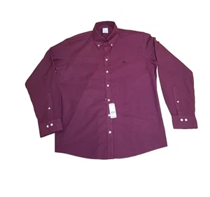 Camisa Brooks Brothers Milano Fit Para Hombre Grande Algodón Borgoña con Logo Polar - Imagen 1 de 9