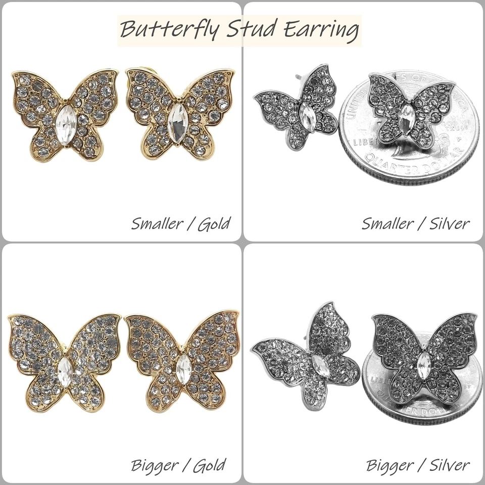 Women's Girls Stone Filled Butterfly Stud Surgical Steel Post Fashion Earring - Image 1 of 1