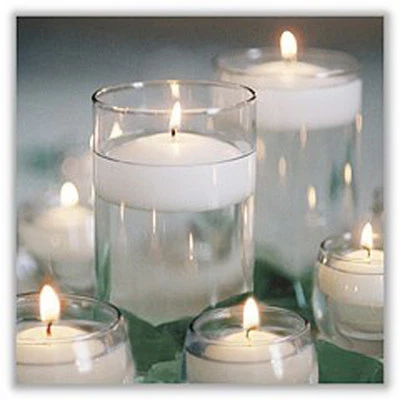25 Large 6cm Floating White Wax Candle 5 hr burn wedding party table centepiece - Image 1 of 4