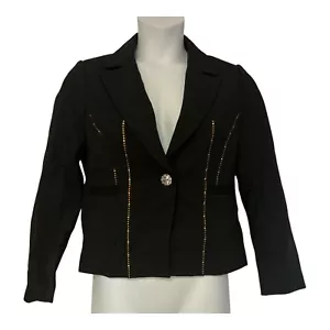 Blazer Ponte Negro Talla 14 Detalle Estrás Carrera Cóctel Cena Fiesta Chaqueta - Imagen 1 de 15