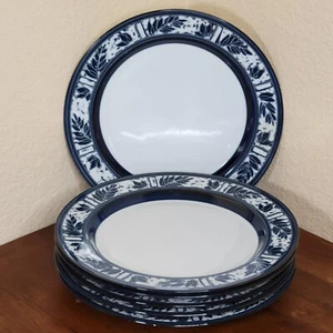 Set 6 Vintage Dansk Ceylon Dinner Plates Dark Blue Leaves 10.75" Made in Japan - Picture 1 of 13