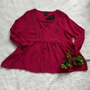 Robert Louis Women's Blouse Size XL Fucsia Embroidere 3/4 Sleeve Tunic Top NWT - Picture 1 of 7