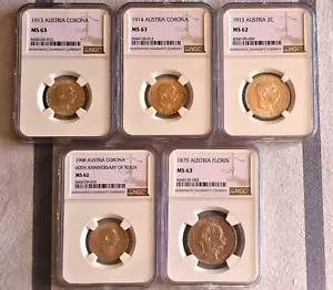 5 Stück Stempelfrisch Franz Joseph, Josef, aUNC/UNC NGC - Bild 1 von 16
