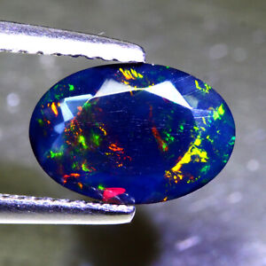 Oval Cut 1.47ct 11x7mm Natural Floral Flash Play Of Color Black Opal Amazing