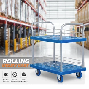 2-Deck[SWIVEL WHEELS]Utility Cart Garage Tool Storage Organizer Trolley w/Fence - Picture 1 of 11