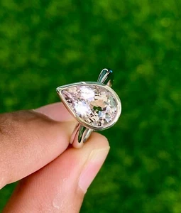 12 x 8 mm natürlicher Morganit Ring, gefasst in Sterlingsilber. 2,72ct hellrosa Morganit - Bild 1 von 8