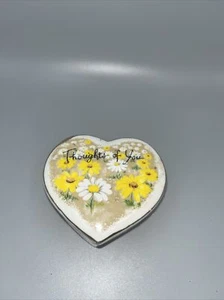 Vintage Enesco Heart Shaped Thoughts of You Trinket Box Yellow And White Floral - Picture 1 of 8