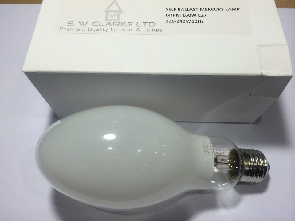 SELF BALLAST 160W HIGH PRESSURE MERCURY VAPOUR LAMP E27 ELLIPTICAL BHPM - Image 1 of 1