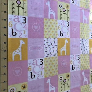 Baby Giraffe Patchwork Pink 17" X 42" Flannel Fabric #1777 - Picture 1 of 1