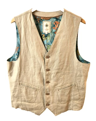 The Territory Ahead Men’s Vest Sz L Western Tan Linen Buckle Pockets NWOT - Image 1 of 4