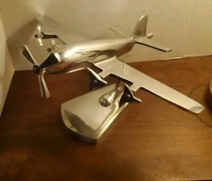 Large Polished Aluminium Art Deco Style Aircraft, With Stand - Picture 1 of 9