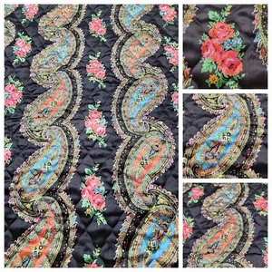 Vtg 60s 70s Fabric Quilt Satin 3.61 YARDS×42"  Floral Flower Power Boho Kitsch  - Picture 1 of 7