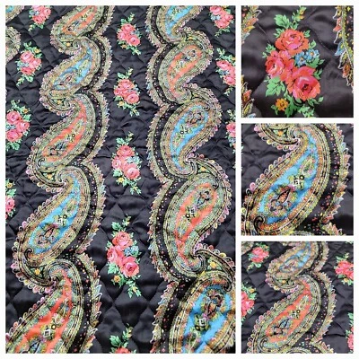 Vtg 60s 70s Fabric Quilt Satin 3.61 YARDS×42"  Floral Flower Power Boho Kitsch  - Image 1 of 4