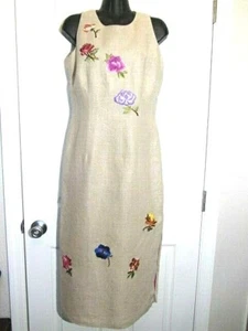 Donna Morgan Women's Dress SZ 8P Midi Linen Floral Embroidery Wedding Career - Picture 1 of 11