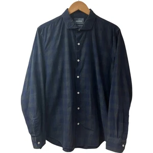 BONOBOS Mens Check Slim Fit Shirt Size Large Long Sleeve Navy Green Preppy - Picture 1 of 9