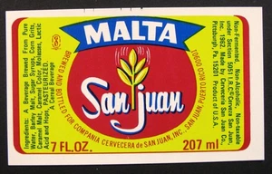 Cerveceria San Juan MALTA SAN JUAN label PUERTO RICO 7oz - Picture 1 of 1