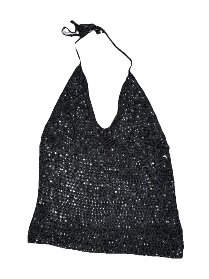 Cute Vintage Y2K Forever 21 Black Sequin Halter Going Out Top Size Medium - Image 1 of 4