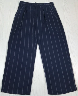 GAP 365 High Rise Linen-Blend Wide-Leg Trouser Pants Women's 12 Blue Pinstripe - Image 1 of 4
