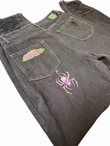 Empyre Jeans Damen Größe 8 schwarz zerrissen zerrissen Retro Skater Y2K Baggy lockere Passform - Bild 1 von 14