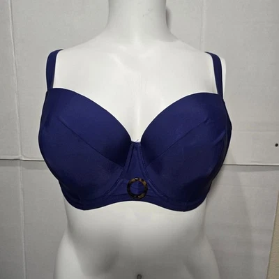 Curvy Kate 复古太阳衬垫阳台比基尼多向上衣海军蓝。 38GG 码 — 第 1/4 张图片