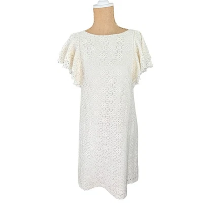 Vestido de renda branco chequer manga esvoaçante festa coquetel verão tamanho 4 - Imagem 1 de 4