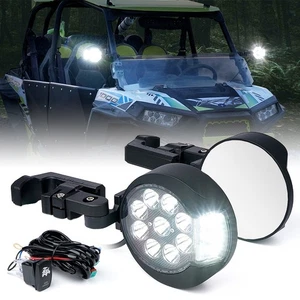 UTV Rear View Side Center Mirrors Built-in Spot Light for 1.5-2" Roll Cage Bar - Picture 1 of 7