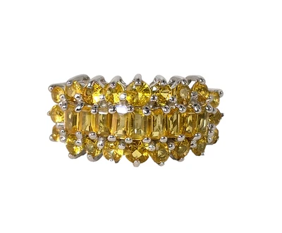 Anillo de zafiro amarillo de Madagascar talla 7 en rodio sobre plata de ley Foto 1 de 4