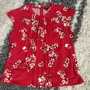 Camicetta Liz Claiborne Career senza maniche rossa floreale raccolta top zip posteriore XXL - Foto 1 di 6