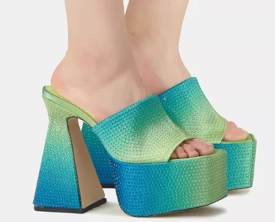 Туфли на платформе Shellys London Brooke Green Diamante Ombre Mule Heels размер UK 5 EU 38 - Изображение 1 из 4