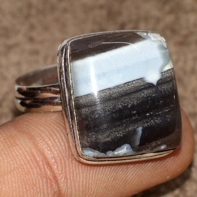 Кольцо ручной работы с голубым опалом Owhyee с серебряным покрытием 925 пробы США 9 JW - Изображение 1 из 3