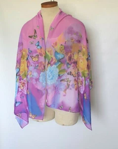 Liang Dian länglicher Schal lila weiche Rosen Schmetterlinge Polyester 60x 19" Schal - Bild 1 von 4