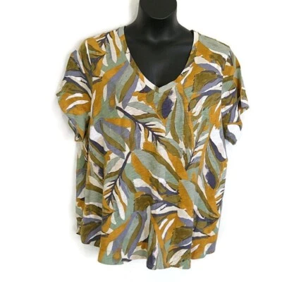 Camiseta manga corta Rachel Zoe para mujer talla 3X Top estampado de hojas verdes cuello en V Foto 1 de 4