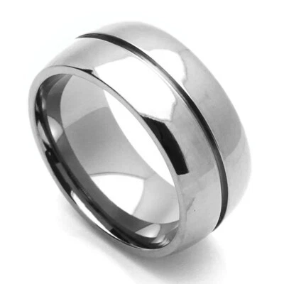 Men Women 9MM Comfort Fit Titanium Wedding Band Grooved Center Ring - Image 1 of 2