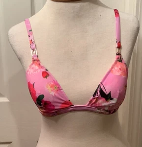 NWOT Victorias Secret Oceanside Triangle Bikini Top S Violet Peach Floral - Picture 1 of 4