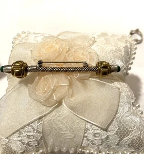 Vintage Sterling Silver Gilded Bar Pin Cable Twist w/ Malachite Tips - Picture 1 of 4
