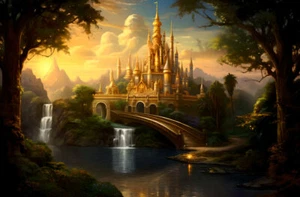 Home Decor Wall Art Psychedelic Castle Oil Painting Picture Printed On Canvas - Picture 1 of 6