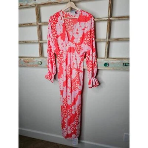 NWT ASOS Plunge Batwing Maxi Dress Pink Splice Print Ladies size 4 - Picture 1 of 14