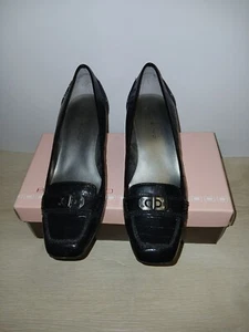Bandolino Block Heel Loafers BDVERDU Womens 7.5M Synthetic Black Croc Style - Picture 1 of 24