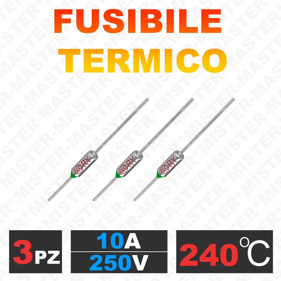 FUSIBILE TERMICO ASSIALE 240 °C 250V 10A TERMOFUSIBILE RY-240 - 3 PEZZI - Immagine 1 di 2