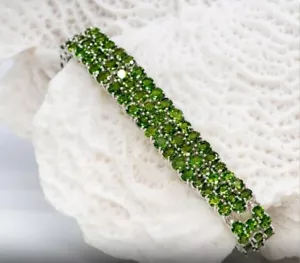 29.25Ct Chrome Diopside 3 Layer Tennis Bracelet, Natural Chrome Diopside - Picture 1 of 6