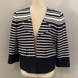 Classiques Entier navy and cream striped tweed jacket Size L - Picture 1 of 5